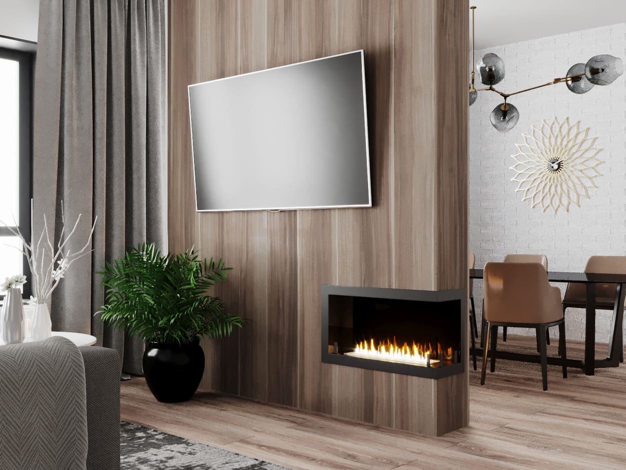 Биокамин "Русский огонь" Честер 700 угловой правый с декоративным стеклом (стемалитом) по цене 29 500 руб.